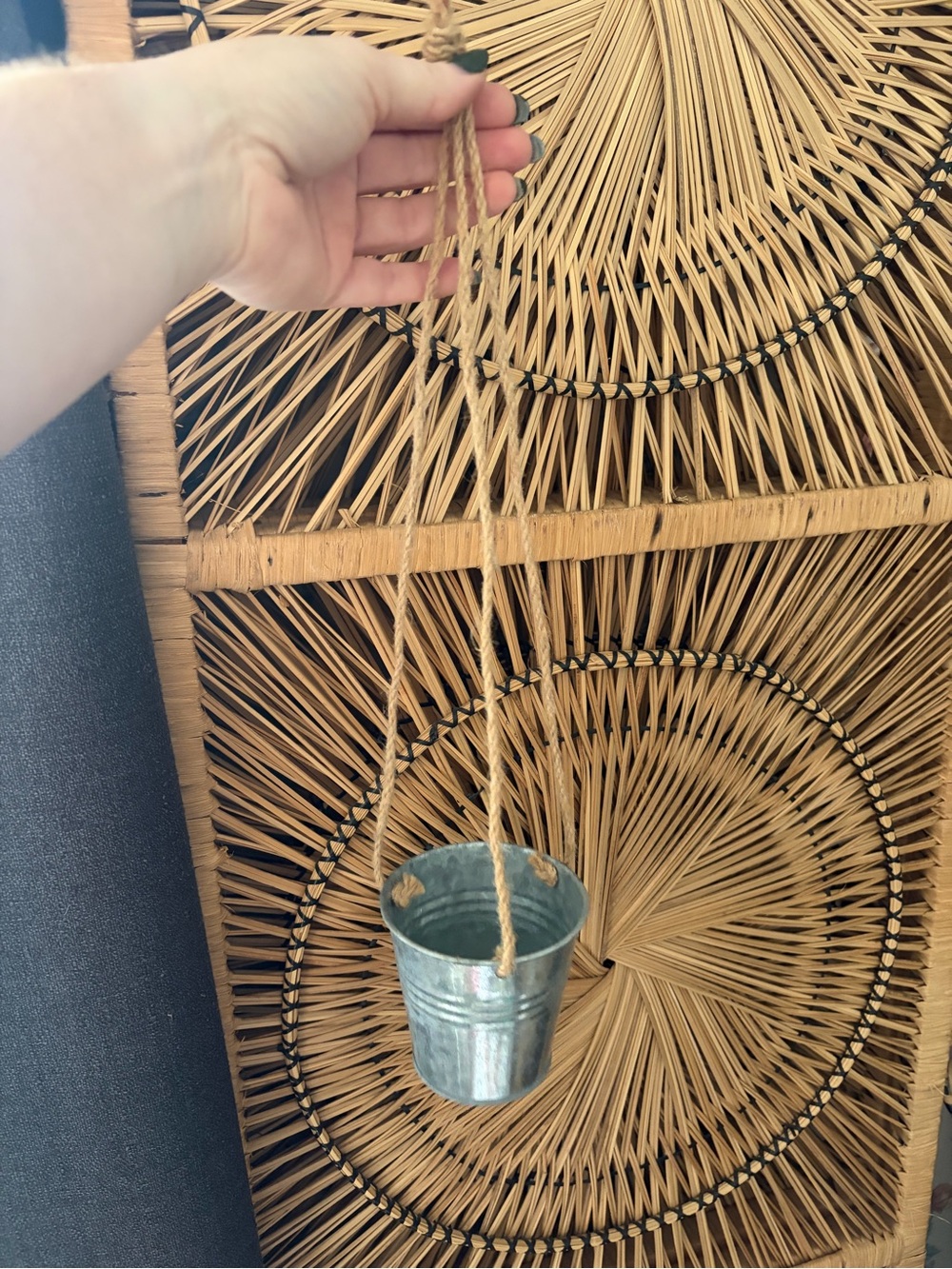 Hanging Galvanized Metal Planter with Twine Rope - Natural